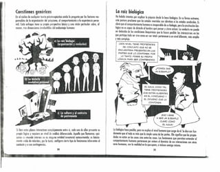 Cuestiones genéricas
En el núcleo de cualquier tcoría psicoterapéutica anida la pregunta por los factores res-
ponsables de la organización del psiqnsno, el comportamiento o la experiencia perso-
nal. Cada enfoque tiene su propia perspectiva básica y una visión particular sobre¡ al
menos tres dimensiones irreducliblesdel andamiaje humano:, .
Si bien estos planos interactúan complejamente entre sí, cada uno de ellos presenta su
propia lógica y requiere un nivel de análisis diferenciado. Aquello que llamamos «psí-
quico» o «mundo interno» no es ninguna entidad inmaterial autocontenida: es básica-
mente «vida de relcdón», por lo tanto, configura cierto tipo de fenómenos inherentes al
coníexte y a sus contingencias.
34
La rníz biológica
Ha habido intentos por explicar lo psíquico desde la base biológico. En su forma extrema¡
esta postura proclama que las estados mentales son idénticos a los estados cerebrales. Es
o,b~ioque el comportamiento humano es inseparable de su biología¡ pero la constitución bio-
loglco no .es «ipoz de dictarle al hombre qué pensar y cómo actuar. la conducta no puede
ser dedUCida de las condiciones bioquímicos que la hacen posible: las interaccicnes en las
que participa todo ser vivo como un «ser total» pertenecen a un nivel diferente más amplio
y más complejo. '
CADA NIVEL TIENE PROPIEDADES
DE CONJUNTO QUE NO SE
ENCUENTRAN P~ESENTES EN LAS
PARTES QUE LO COMPONEN. POR
LO TANTO, POSEE SU PROPIA
LÓGICA PARA SER COMPRENDIDO.
EL AGUA, COMO TAL,
TIENE PROPIEDADES
QUE ESTÁN AUSENTES
EN EL HIDRÓGENO Y
EL OXíGENO QUE LA
COMPONEN.
¡ESO VIENE
A SER UN EJEMPLO
CLARO COMO
EL AGUA'
lo biológico hace posible¡ pero no explica el nivel humano que surge de él. Se dice con fun-
damento que el todo es más que la simple suma de las portes. Ellosignifica que las propie-
dades no estón en las cosas sino entre las cosas. los fenómenos que permiten entender el
comportamiento humano pertenecen por entero al dominio de sus interacciones con otros
seres humanos, con la realidad en la que-opero, e incluso consigo mismo.
3S
L ~L
 