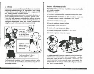 La cultura
La cultura no es un escenario ocasional en el que un hombr e, con uno estructura men-
tal ya concluida, simplemente transcurre su vida. Por el contrario, la cultura lo antecede
y constituye 01 hombre como tal, configura su mundo, define su lenguaje, su sentido
común, formula sus problemas y posibilito sus respuestos.
Por «cultura» no debemos entender lo información y los conocimientos adquiridos por una
persona, sino todo lo que el hombre construye, incluyendo ideas, significados y valores.
El orden cultural puede representarse por medio de esferas concéntricas: los interiores
se refieren o los contextos más cercanos 01 individuo (familia, lugar de residencia, red
social cercano); luego encontramos otros de menor proximidad (comunidad, región,
país), y, finalmente, los ámbitos más lejanos (continente, época histórico).
,'~
Lo crío humano
es la que nace
más incompleto y la
que más tiempo necesito
para llegar o lo madurez.
Lo lentitud de su proceso
madurativo facilito lo
asimilación del complejo
mundo cultural.
Elhombre se completa en la cultura ...
Ésta posa a ser parte de sí mismo.
Elser humano formula sus problemas e intenta las soluciones con términos y significa-
dos que toma prestado del marco familiar, en primera instancia, y luego, del marco
sociocultural que lo contiene.
40
Pautas culturales actuales
Elmomento que vivimos se «noderlzn por el papel determinante que tienen los medios
en lo definición de lo realidad.
Sinteticemos otros aspectos:
a) los medios no configuran una realidad transparente, sino una compleja y cnótko.
b) Generan una invasión de «distractores». los objetos promovidos por el mundo de la
información desplazo n a la reflexión. Elpensamiento se vuelve pragmático.
el Hedonismo, renuncio 01 compromiso sociol.
d) Desaparición de la fantasia de progreso indefinido.
e) Declinación de los grandes sistemas de ideas.
fJ «lo rozón» y «la verdad» pierden tnrúder absoluto.
g) Los fronteras entre lo permitido y lo que no lo es se tornen borrosas.
h) Las personas se aglomeran sin tener nada en común.
Esta realidad trae aparejado la desaparicióh de un universo de significados ocultos (pers-
pectiva freudiano por excelencia) y origina sujetos que más que padecer o causa de un
conflicto interno, lo hacen por quedar a la deriva sometidos a determinaciones que no
comprenden ni controlan. Un creciente número de personas encuentra grandesdificul·
tades paro concebir una vida seguro, con posibilidades de despliegue personal, orienta.
da por valores e impregnada de sentido ..
41
 