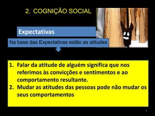 COGNIÇÃO SOCIALAs AtribuiçõesQuatro Princípios Gerais:São uma actividade comum na vida quotidiana;Podem não ser exactas;Influenciam o modo como as pessoas se comportam;Desempenham uma função adaptativa.4
