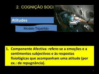 COGNIÇÃO SOCIALCategorização SocialFunções da categorização socialFunção informacional e organizadora – simplifica a realidade; permite organizar os dados em categorias de referência; facilita a leitura do nosso mundo.Função de significação e de orientação da acção – estabelece uma relação explicativa entre os atributos.4