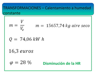 TRANSFORMACIONES – Calentamiento a humedad
constante
Disminución de la HR
 