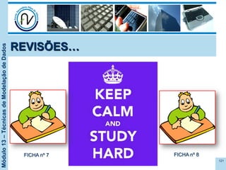 Módulo13–TécnicasdeModelaçãodeDados
REVISÕES…
121
FICHA nº 7 FICHA nº 8
 