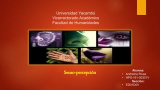 Universidad Yacambú
Vicerrectorado Académico
Facultad de Humanidades
Senso-percepción Alumna:
• Andreina Rivas
• HPS-161-00301V
Sección:
• ED01D0V
 