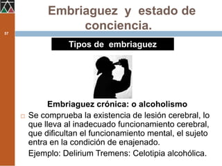 Variantes  del TMTTrastorno Mental Transitorio CompletoProviene de  varios estados psíquicos. Por ejemplo la conciencia suspendida (el coma), la conciencia crepuscular (estrechez mental), la conciencia confusional (desorden en el contenido mental) y la conciencia con neo-contenidos (estado productivo).Anulación de la capacidad de discernir. Hay enajenación. 54