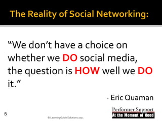 “We don’t have a choice on
whether we DO social media,
the question is HOW well we DO
it.”
- Eric Quaman
5
© LearningGuide Solutions 2011
 