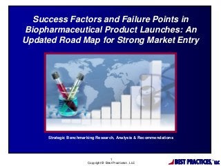 BEST PRACTICES,
®
LLC
1
Copyright © Best Practices®, LLC
%
Success Factors and Failure Points in
Biopharmaceutical Product Launches: An
Updated Road Map for Strong Market Entry
Strategic Benchmarking Research, Analysis & Recommendations
 
