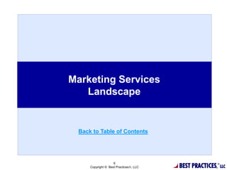BEST PRACTIC
Marketing Services
Landscape
6
Copyright © Best Practices , LLC
Back to Table of Contents
 