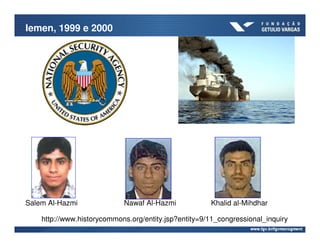 Iemen, 1999 e 2000




Salem Al-Hazmi              Nawaf Al-Hazmi            Khalid al-Mihdhar

    http://www.historycommons.org/entity.jsp?entity=9/11_congressional_inquiry
 