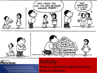 Activity
http://www.sonoma.edu/cihs/classroom/mod_3/lesson1.html
    http://www.sonoma.edu/cihs/classroom/mod_3/lesson1.html
                                                                      Write a hypothesis statement about
        http://www.sonoma.edu/cihs/classroom/mod_3/lesson1.html
            http://www.sonoma.edu/cihs/classroom/mod_3/lesson1.html   Robert‟s behavior                42
 