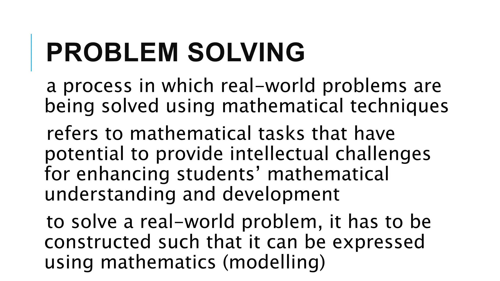 Problem Solving Mathematical Investigation And Modelling