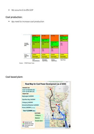  We assume 6 to 8% GDP
Coal production:
 We need to increase coal production
Coal based plant:
 