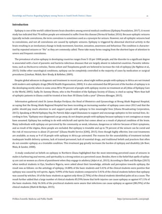 Knowledge and Practice Regarding Epilepsy among Nurses in Asutifi North ...