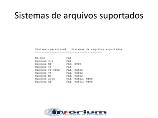 Sistemas de arquivos suportados 
