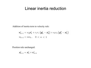 Linear inertia reduction
Addition of inertia term to velocity rule:
Position rule unchanged:
 