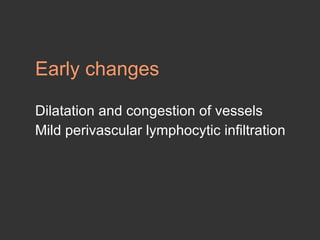 Early changes   Dilatation and congestion of vessels Mild perivascular lymphocytic infiltration 