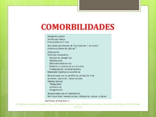 COMORBILIDADES




J.C. Moreno-Giménez, R. Jiménez-Puya y M. Galán-Gutiérrez. Comorbilidades en psoriasis. Actas Dermosifi liogr. 2010;101(Supl.
                                                         1):55-61
 