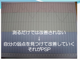 測るだけでは改善されない
↓
自分の弱点を見つけて改善していく
それがPSP
 