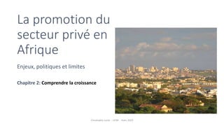 La promotion du
secteur privé en
Afrique
Enjeux, politiques et limites
Chapitre 2: Comprendre la croissance
Christophe Lucet - UCM - mars 2023
 