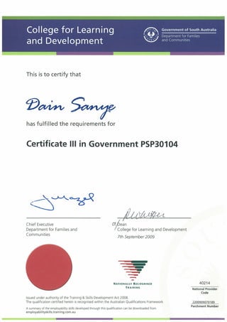 PSP30104 Certificate III in Government