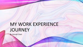 MY WORK EXPERIENCE
JOURNEY
By Amnah Shah
 