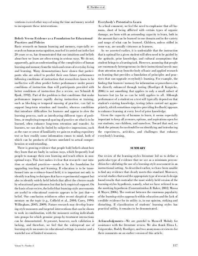 Learning styles concepts and evidence harold pashler mark mcdaniel 