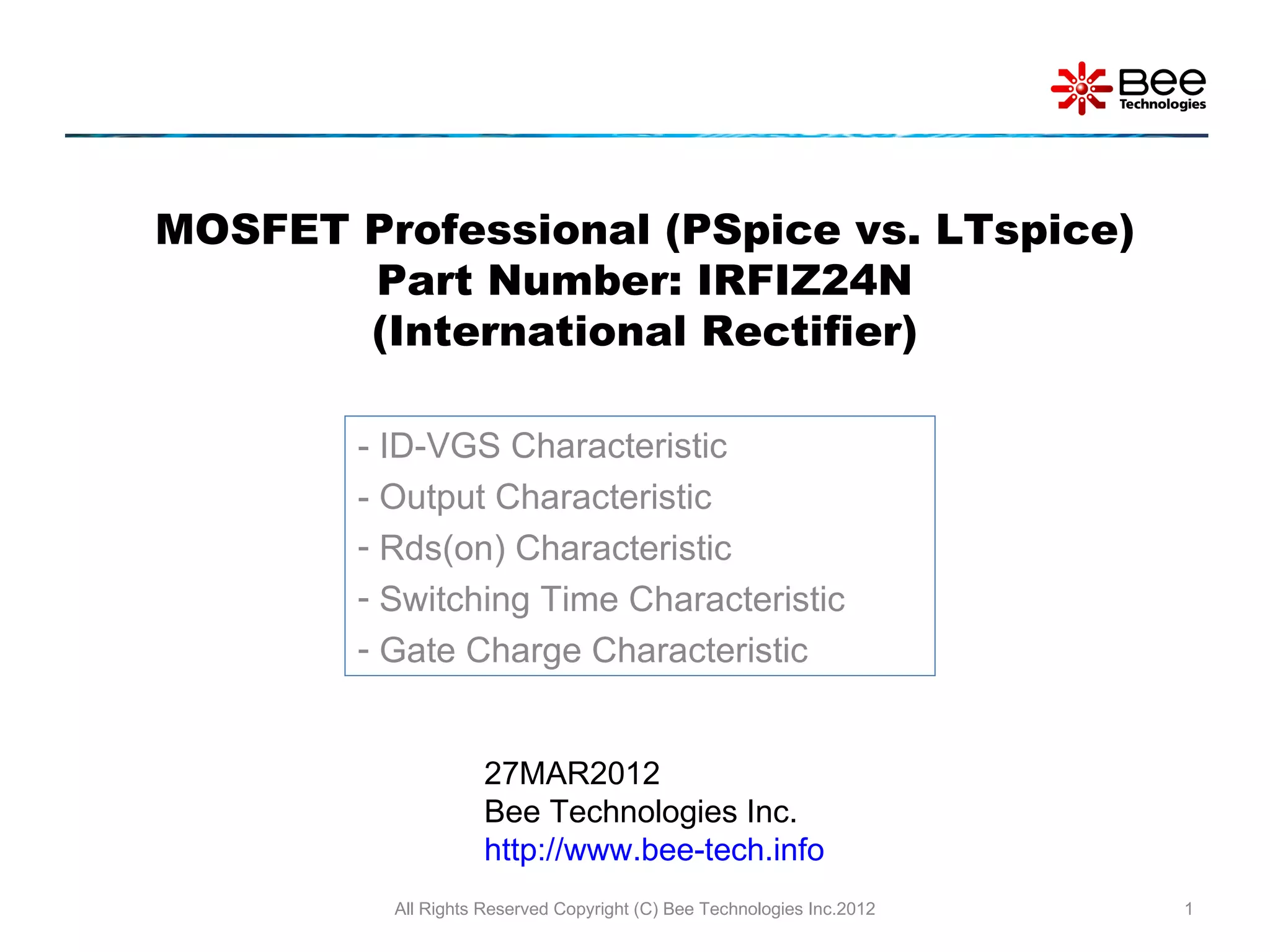 PSpice vs. LTspice(MOSFET Professional SPICE Model ) PPT