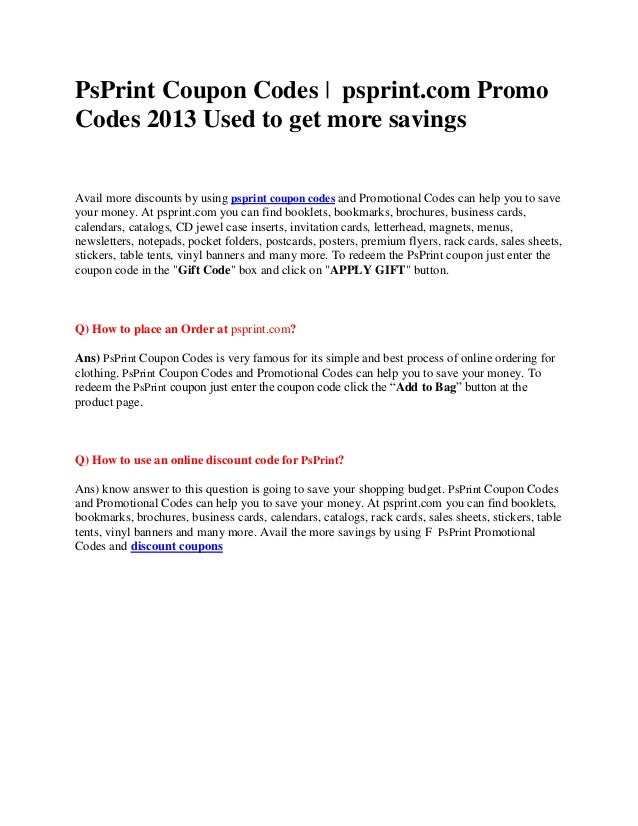 PsPrint Coupons PsPrint Coupon Codes Psprint Promo Codes