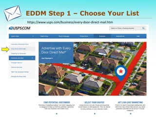 EDDM Step 1 – Choose Your List
https://www.usps.com/business/every-door-direct-mail.htm
 