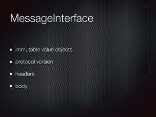 MessageInterface
immutable value objects
protocol version
headers
body
 