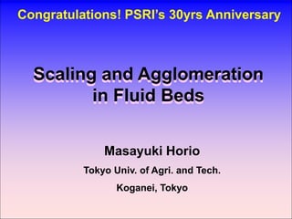 Congratulations! PSRI’s 30yrs Anniversary



  Scaling and Agglomeration
         in Fluid Beds


              Masayuki Horio
          Tokyo Univ. of Agri. and Tech.
                 Koganei, Tokyo
 