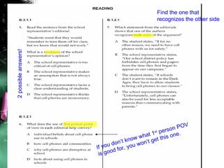 2 possible answers! If you don’t know what 1 st  person POV  is good for, you won’t get this one. Find the one that  recognizes the other side 