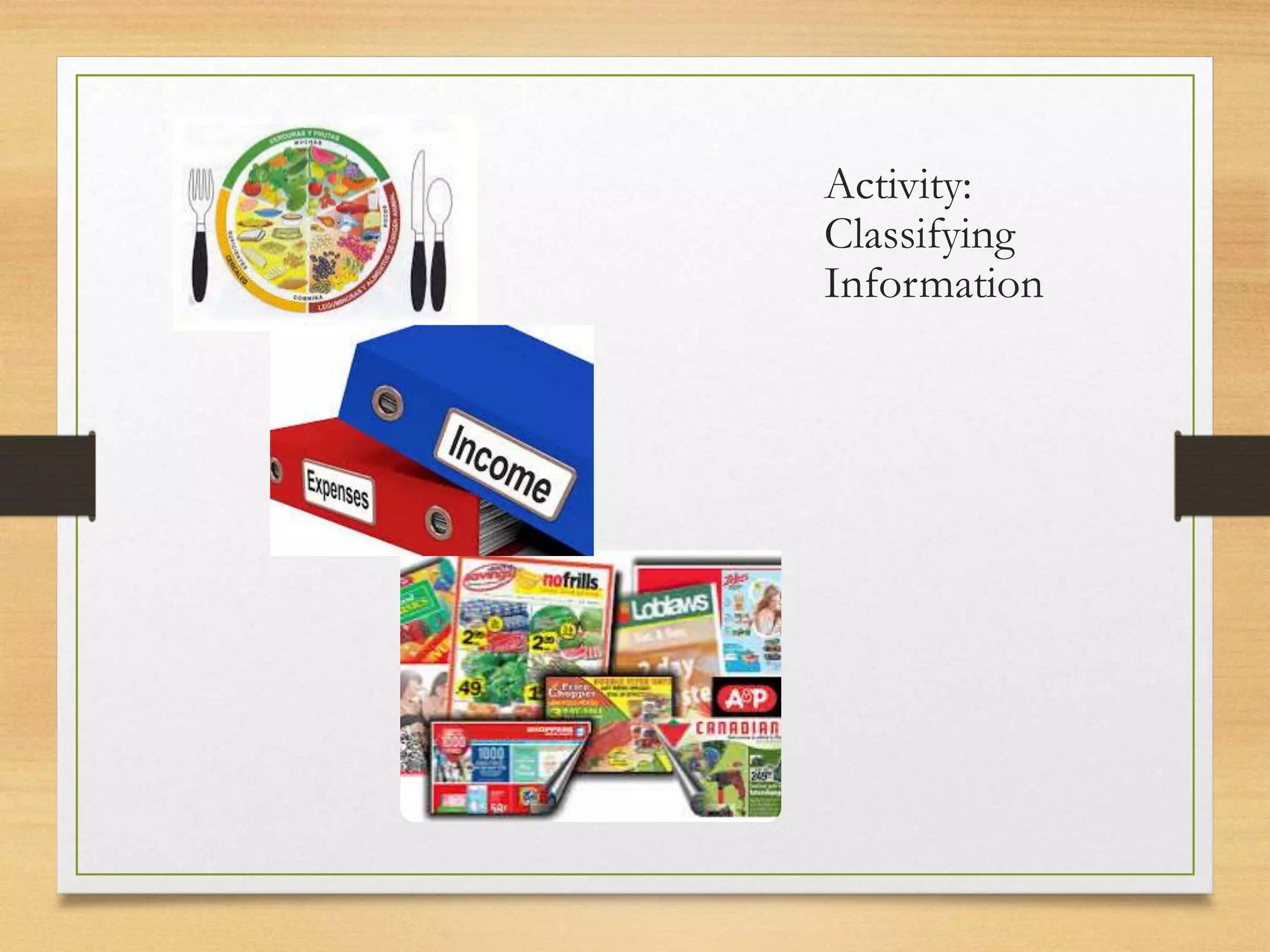 Activity:
Classifying
Information
 