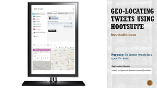 twitonomy.com
Purpose: To verify accounts
and better understand how
they interact and who they
influence.
 