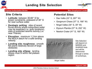 Mars Geophysical Lander Proposal Authorization Review