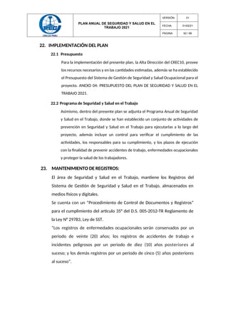 PSST-PGV Plan Anual de Seguridad y Salud en el Trabajo 2021 CREC10 ...