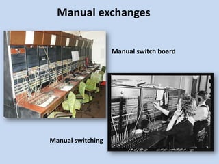 Manual exchanges
Manual switch board
Manual switching
 