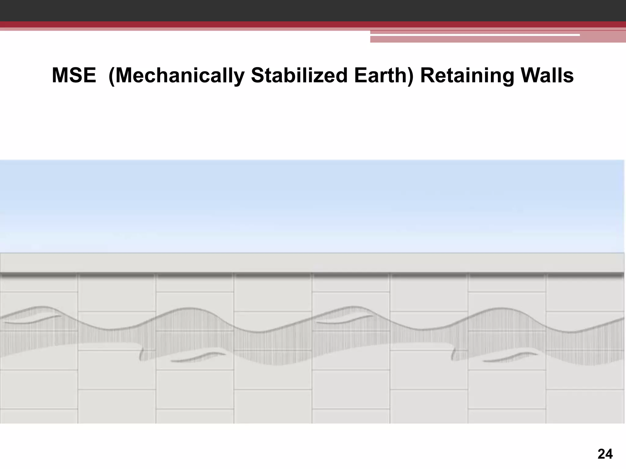 MSE (Mechanically Stabilized Earth) Retaining Walls

MSE WALL

24

 