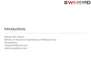 Introductions
Nathan Van Gheem

Director of Solutions Engineering at Wildcard Corp

@vangheezy

vangheem@gmail.com

nathanvangheem.com

 