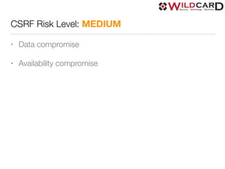 CSRF Risk Level: MEDIUM
• Data compromise
• Availability compromise
 