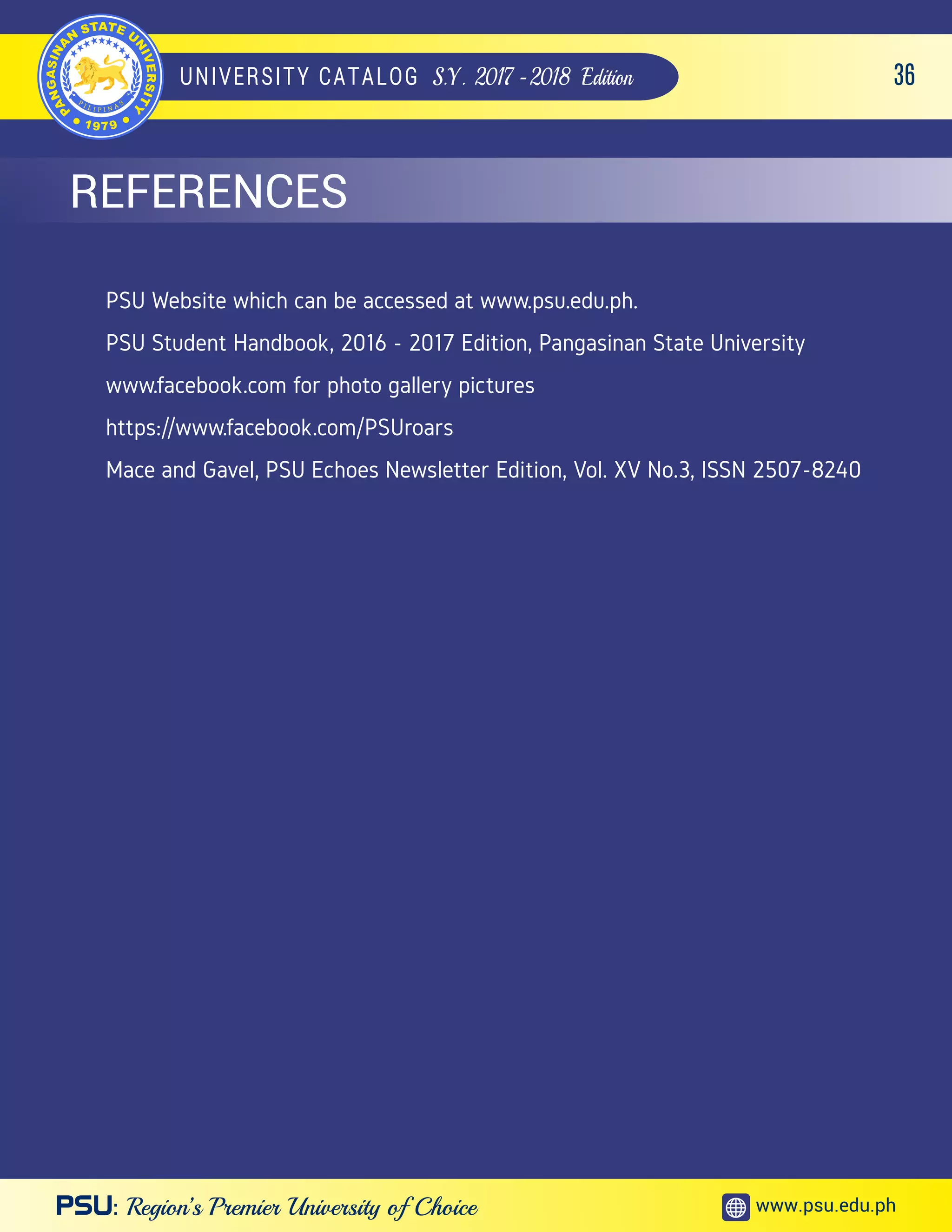 Pangasinan State University Catalog S.Y 20172018 PDF