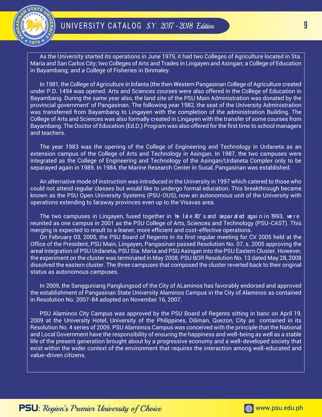 Pangasinan State University Catalog S.Y 20172018 PDF