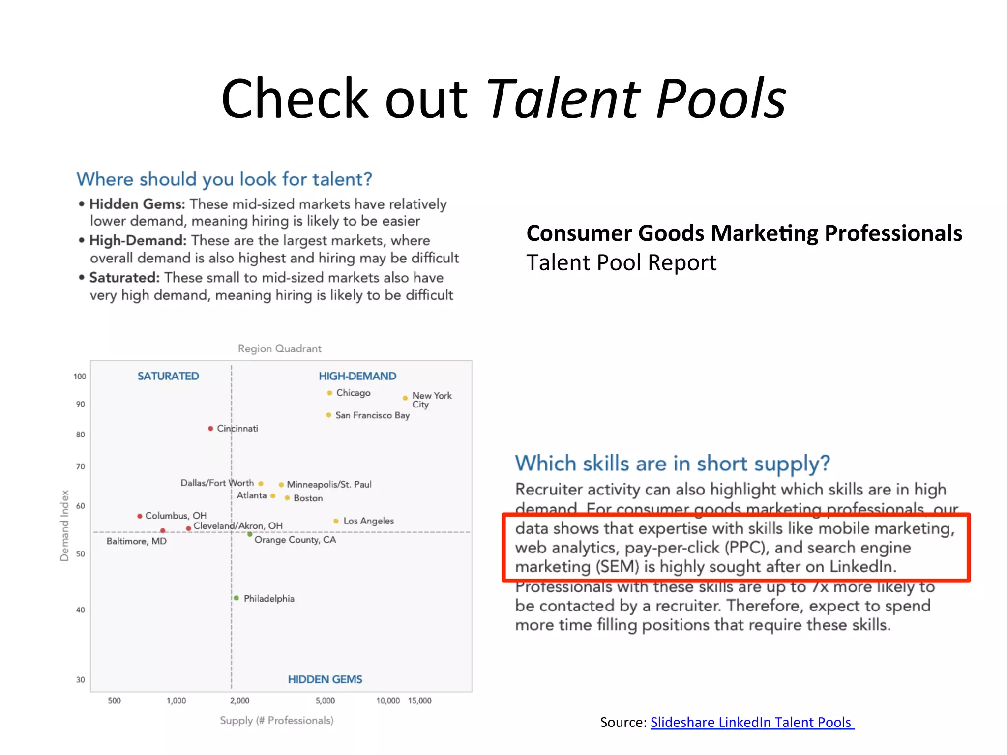 Check	
  out	
  Talent	
  Pools	
  
Source:	
  Slideshare	
  LinkedIn	
  Talent	
  Pools	
  
Consumer	
  Goods	
  Marke<ng	
  Professionals	
  
Talent	
  Pool	
  Report	
  
 
