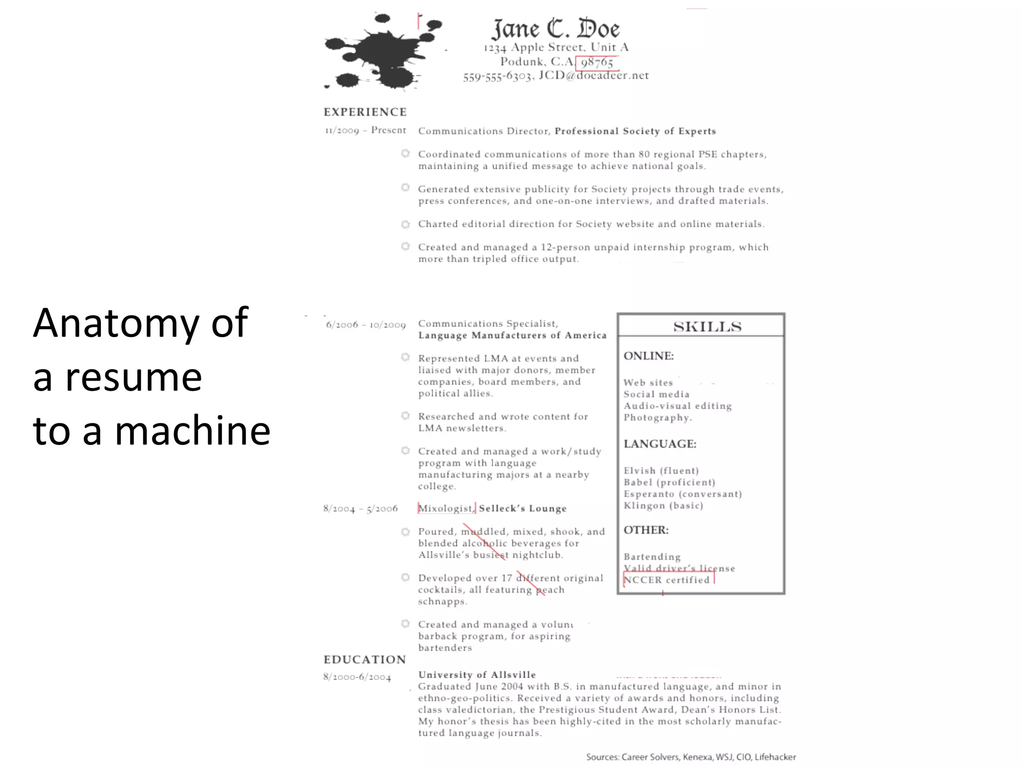 Anatomy	
  of	
  	
  
a	
  resume	
  
to	
  a	
  machine	
  
 