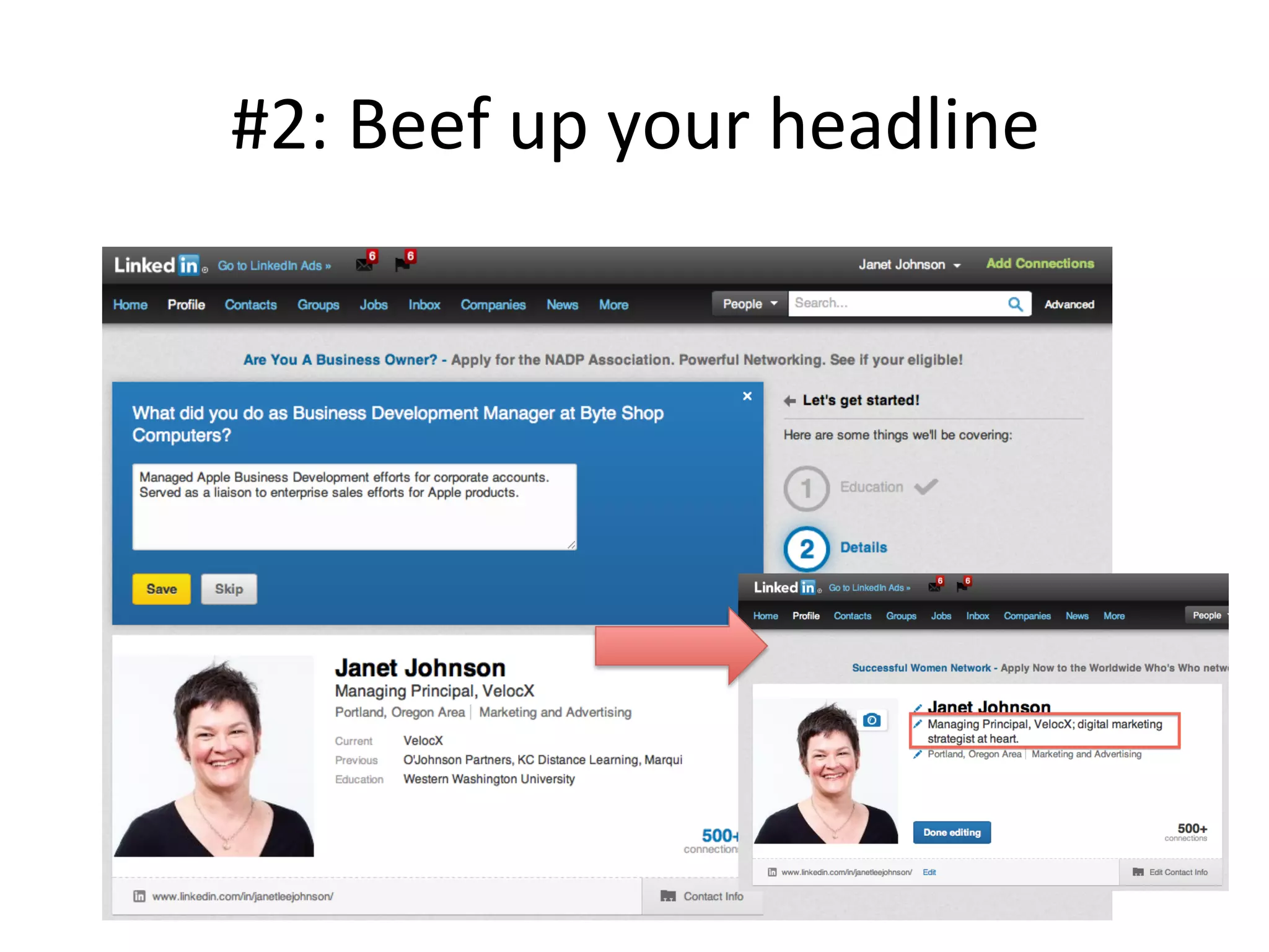 #2:	
  Beef	
  up	
  your	
  headline	
  
 