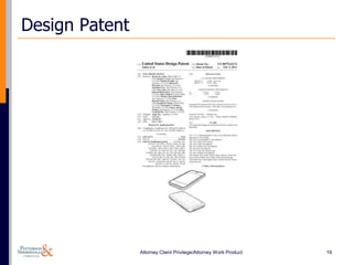 Design Patent




                Attorney Client Privilege/Attorney Work Product   19
 
