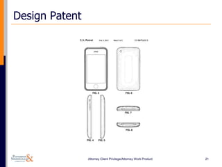 Design Patent




                Attorney Client Privilege/Attorney Work Product   21
 
