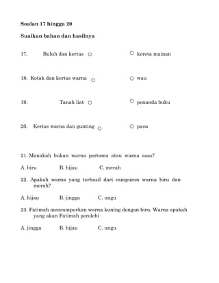 Soalan-soalan Peperiksaan Teori Pendidikan Seni Visual Tahun 1