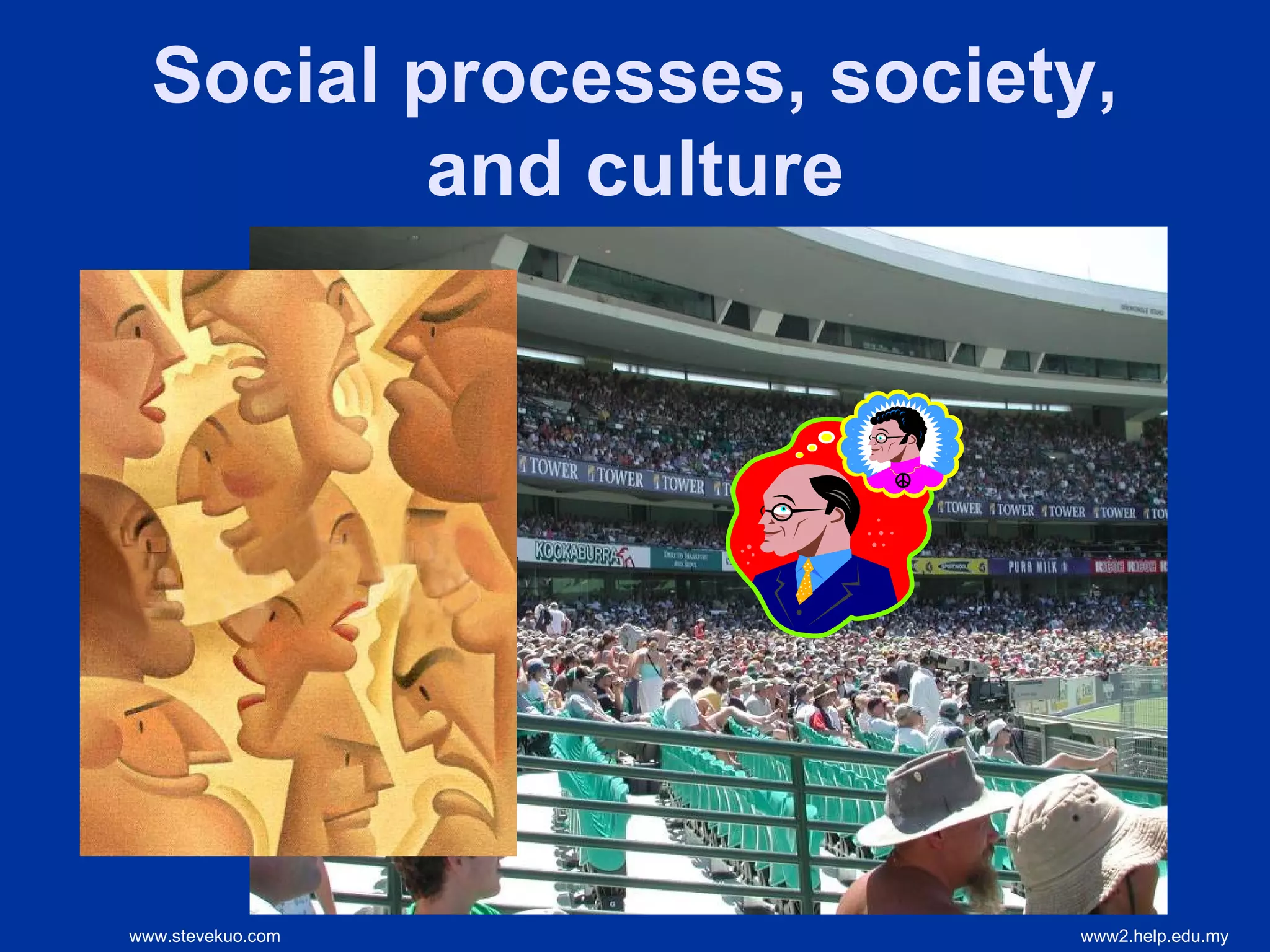 Social processes, society,
          and culture




www.stevekuo.com          www2.help.edu.my
 