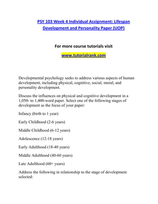lifespan development and personality paper