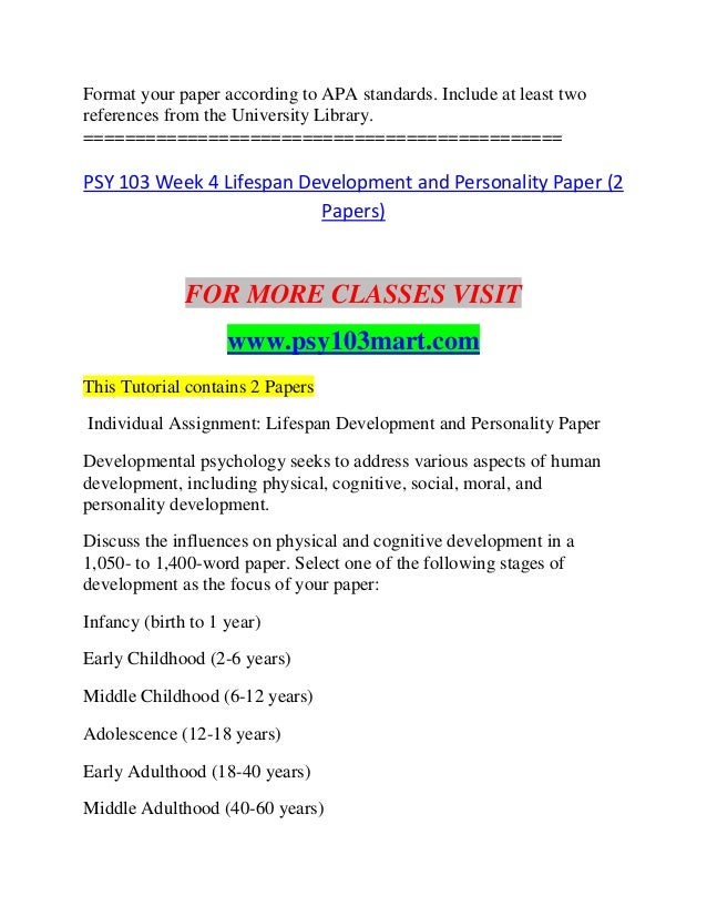 lifespan development and personality paper